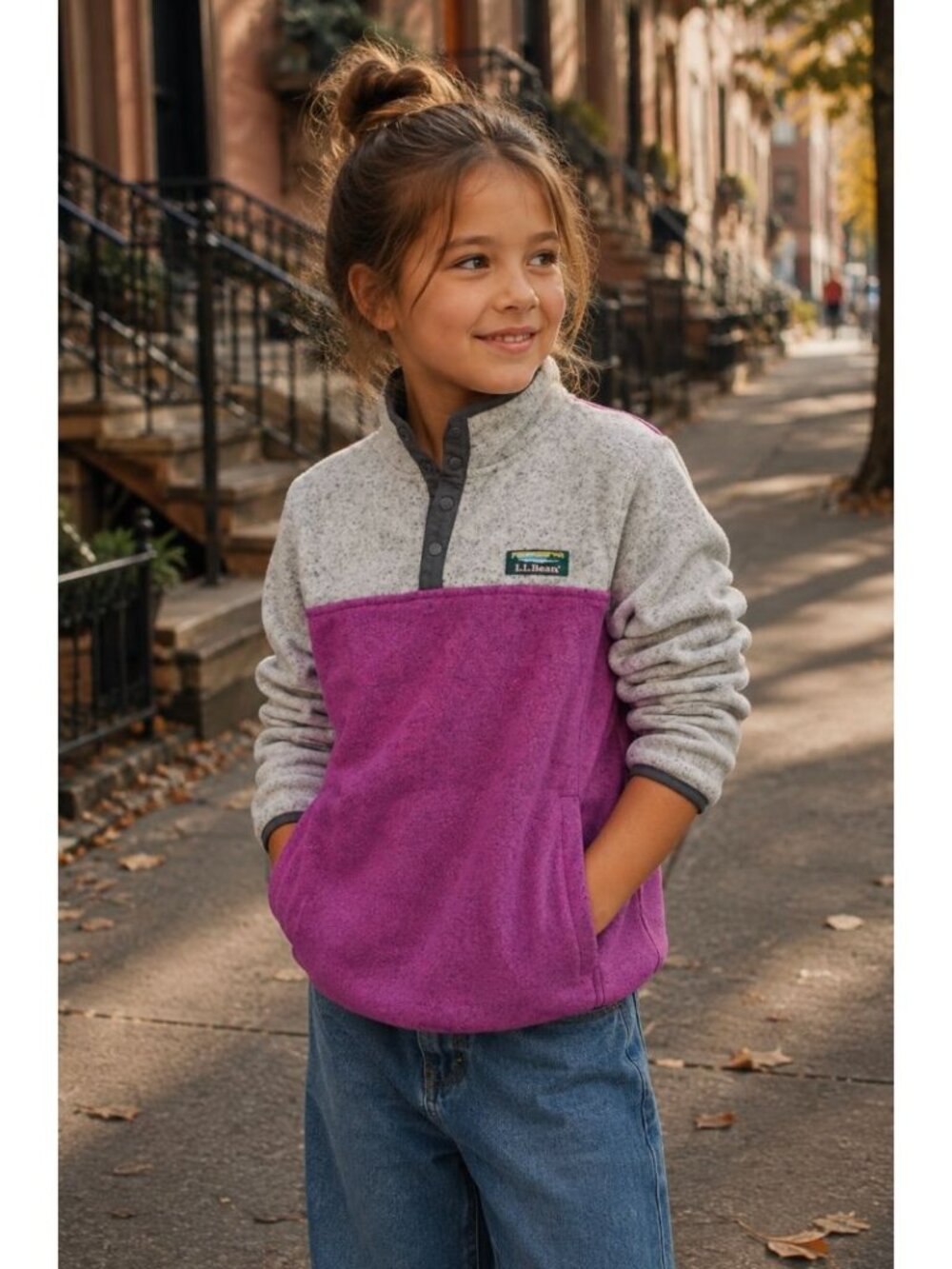 LL Bean Purple Grey Kid Pullover Quarter Zip Size 10-12 Gorpcore Granola Girl